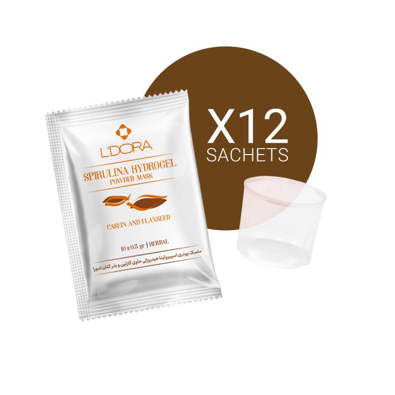 L'DORA HERBAL SPIRULINA HYDROGEL POWDER MASK CONTAINING CASEIN (MILK PROTEIN) AND FLAXSEED, 12 PCS