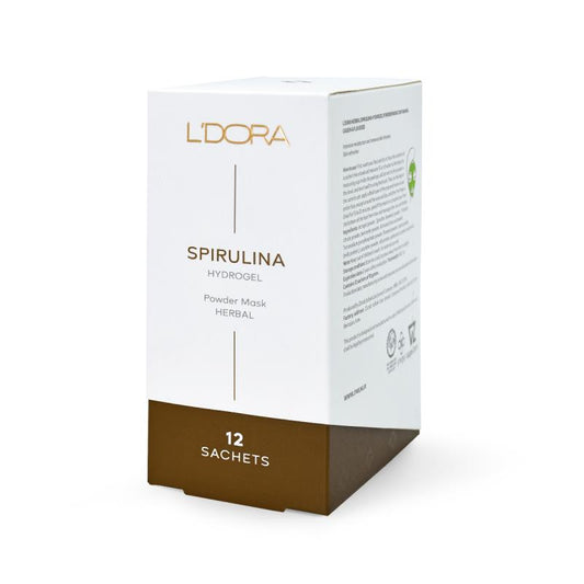 L'DORA HERBAL SPIRULINA HYDROGEL POWDER MASK CONTAINING CASEIN (MILK PROTEIN) AND FLAXSEED, 12 PCS