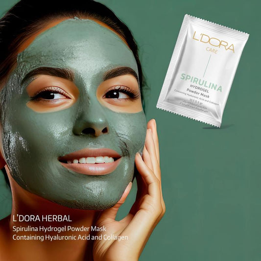 L’DORA HERBAL SPIRULINA HYDROGEL POWDER MASK CONTAINING HYALURONIC ACID AND COLLAGEN, 12 PCS