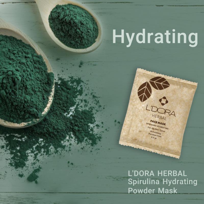L'DORA HERBAL SPIRULINA HYDRATING POWDER MASK, 10 PCS