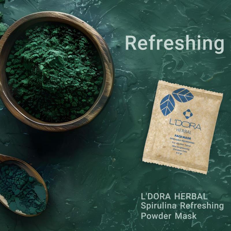 L'DORA HERBAL SPIRULINA REFRESHING POWDER MASK, 10 PCS