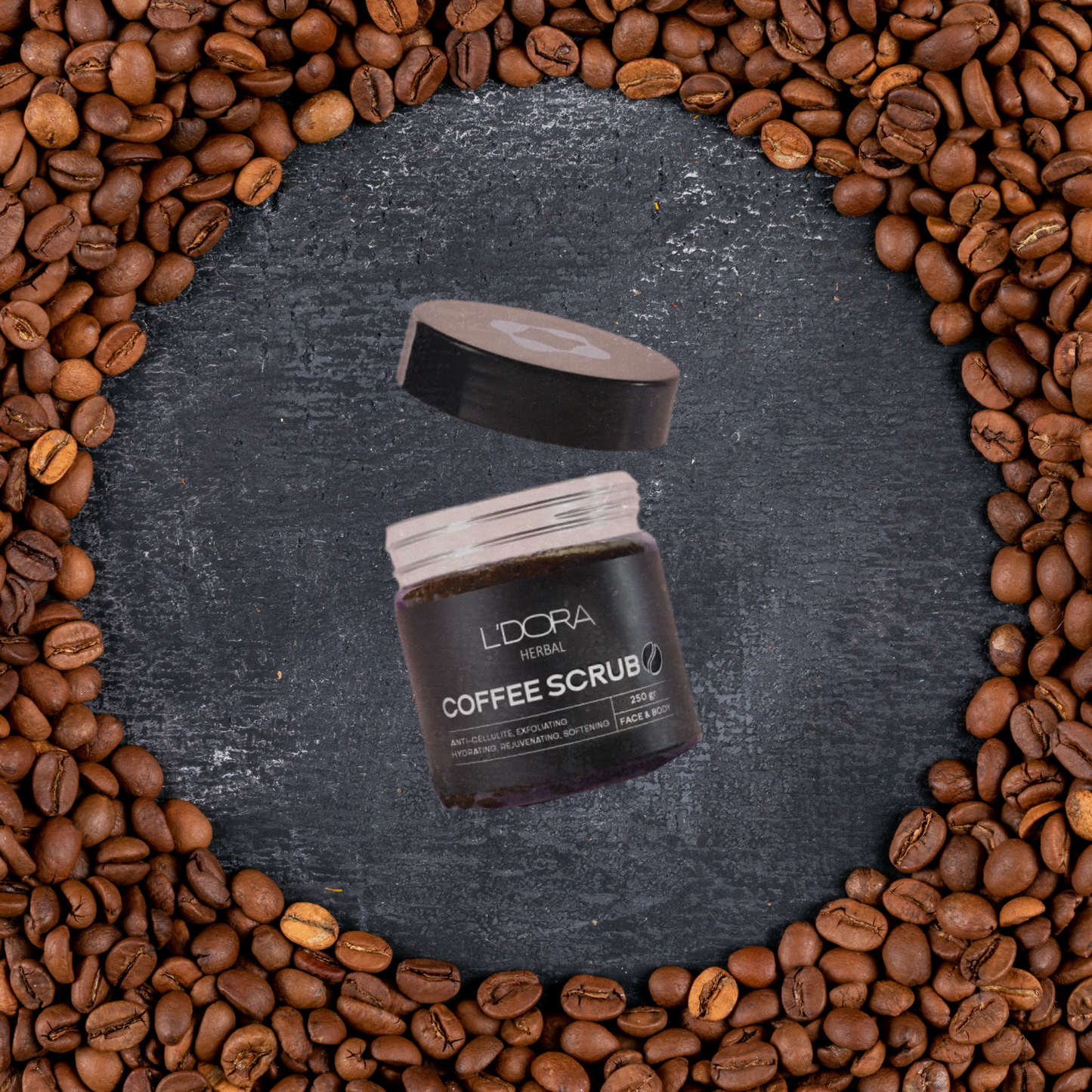 L'DORA HERBAL FACE & BODY COFFEE SCRUB, 250gr