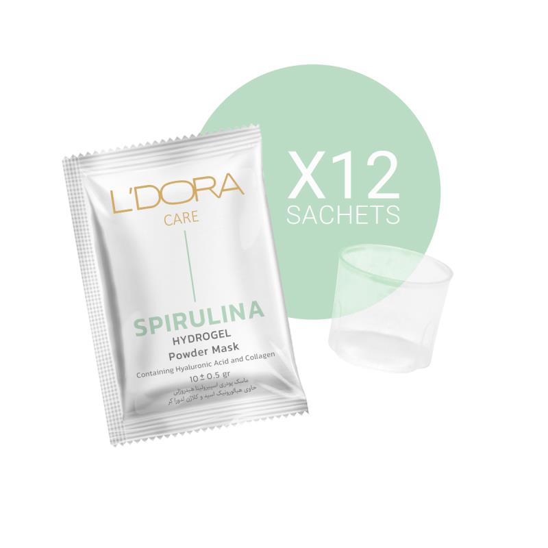 L’DORA HERBAL SPIRULINA HYDROGEL POWDER MASK CONTAINING HYALURONIC ACID AND COLLAGEN, 12 PCS