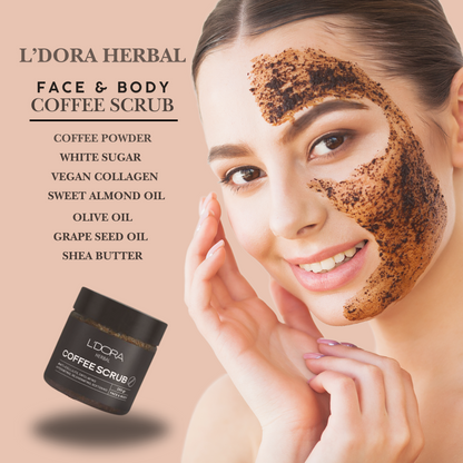 L'DORA HERBAL FACE & BODY COFFEE SCRUB, 250gr
